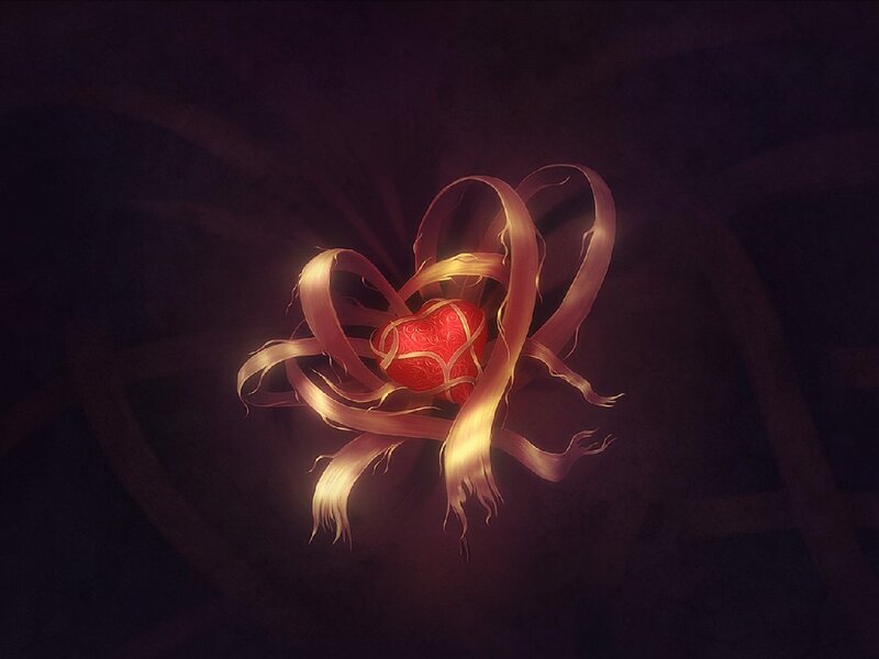 Red Heart with Golden Ribbons — Dramatic, Digital Art