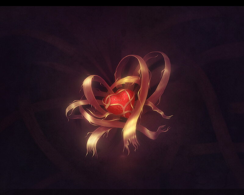 Red Heart with Golden Ribbons — Dramatic