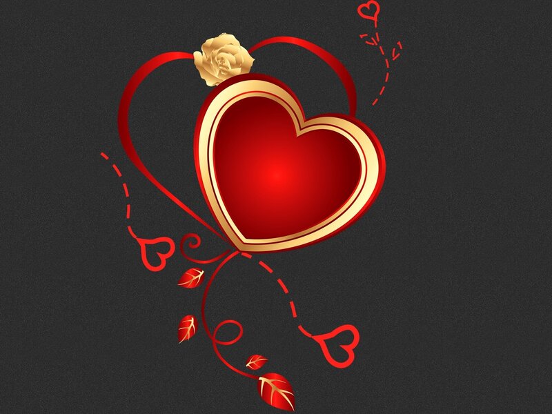 Red heart with golden rose