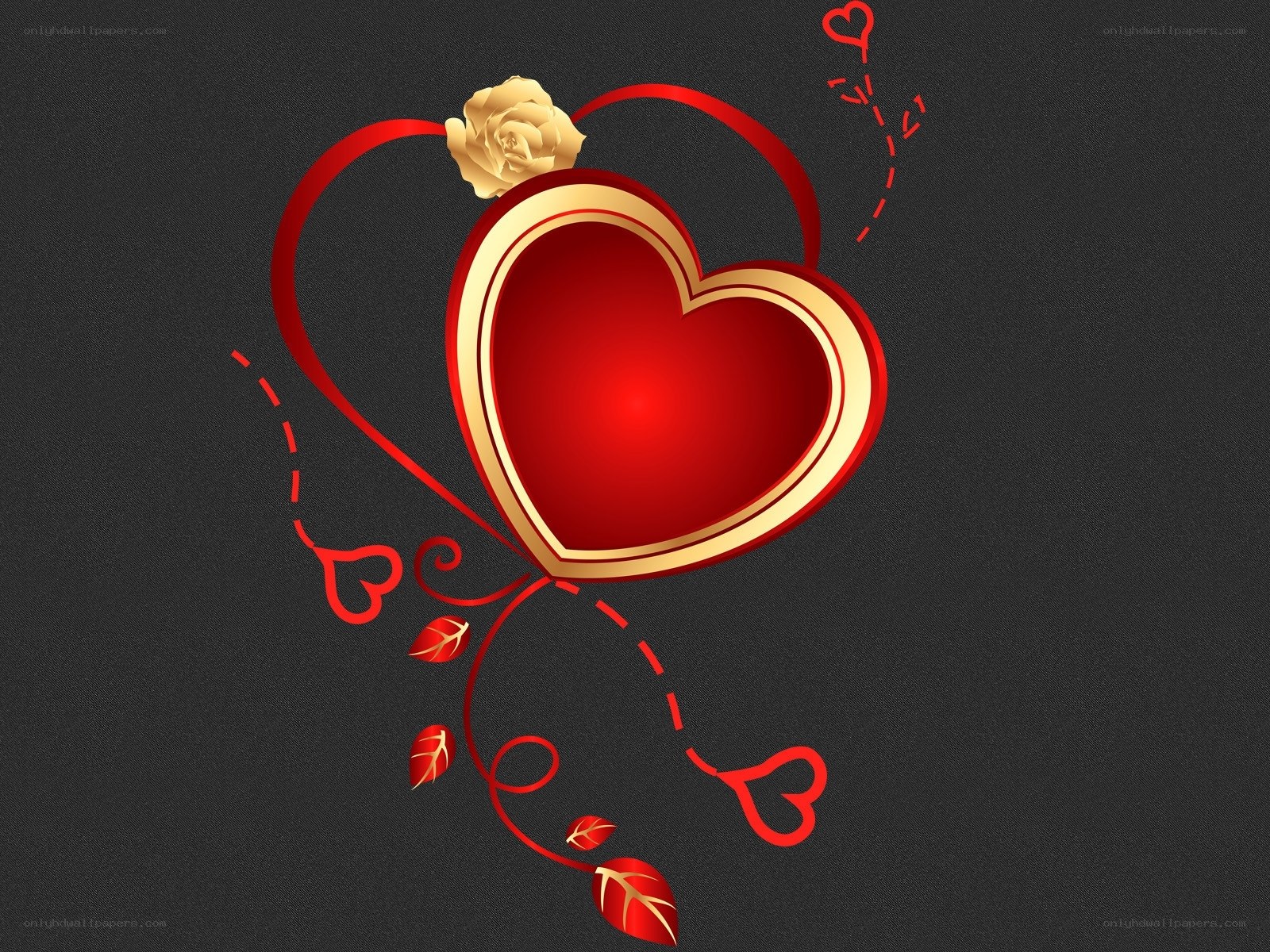 Red heart with golden rose