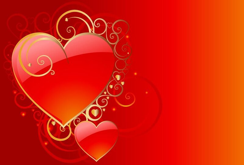 Red heart with golden swirls