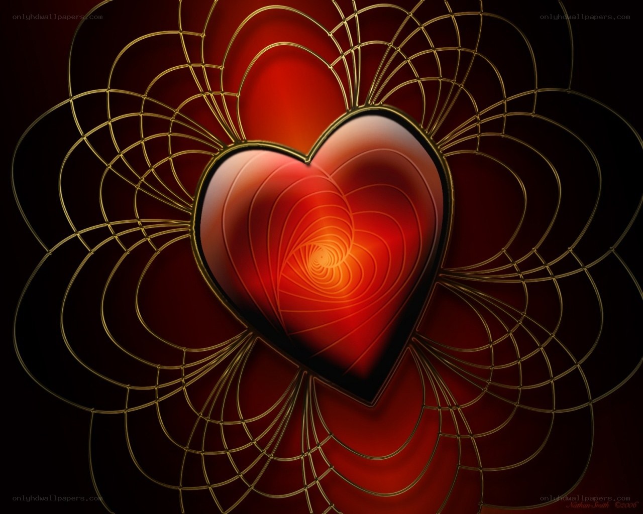 Red heart with golden web