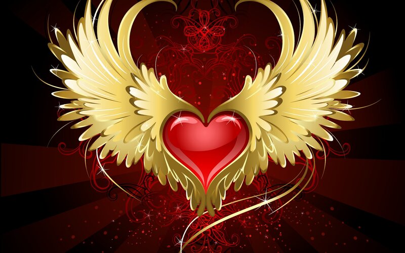 Red Heart with Golden Wings — Dramatic