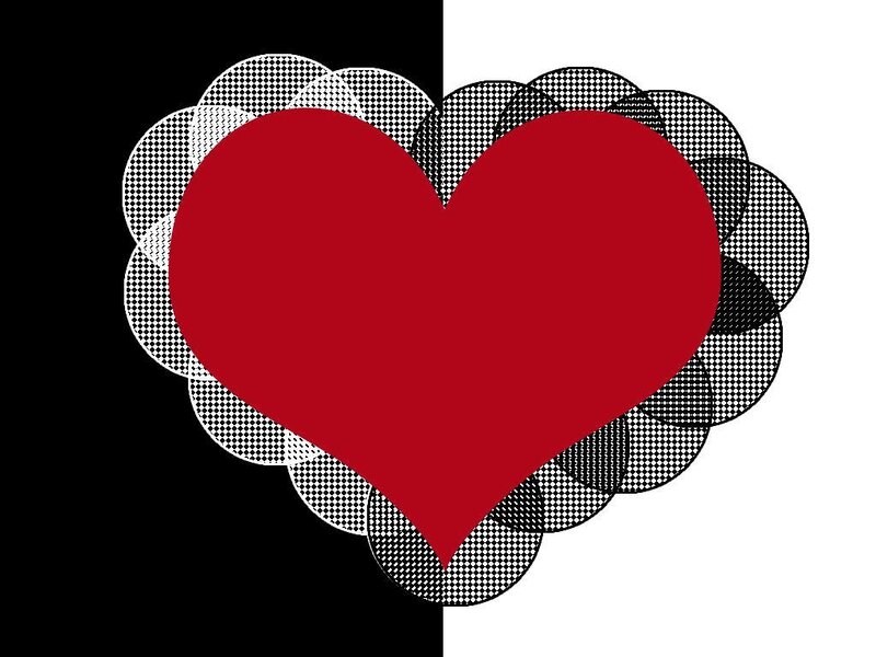 red heart with halftone circles