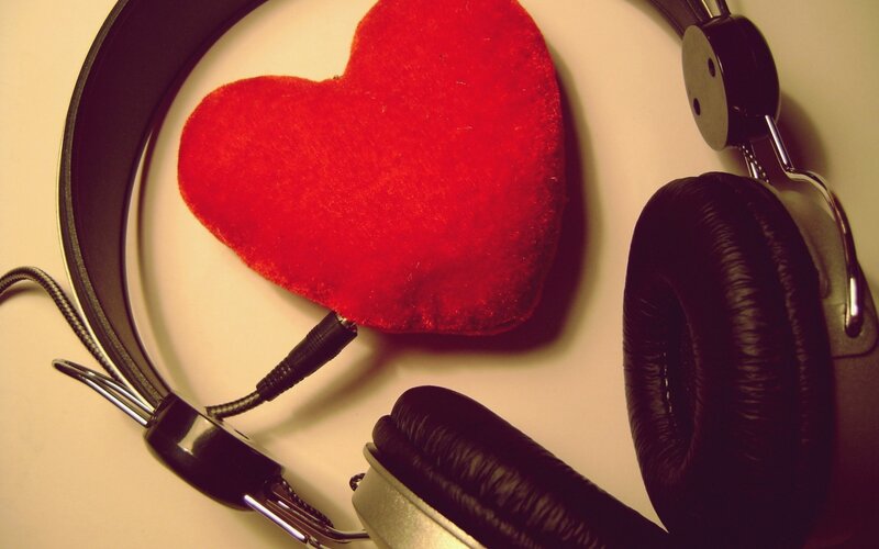 Red Heart with Headphones — Calm, Photograph, Cable