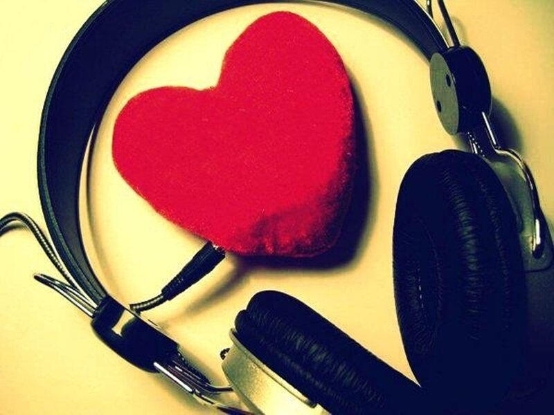 Red Heart with Headphones — Calm, Photograph
