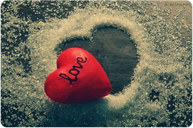 Red Heart with Love Text — Romantic, Photograph
