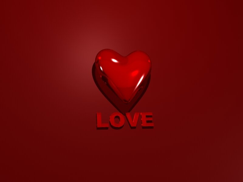 red heart with love text