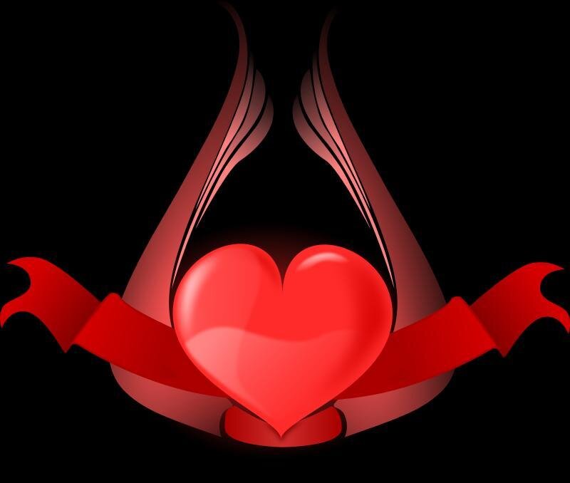 red heart with ribbon and wings