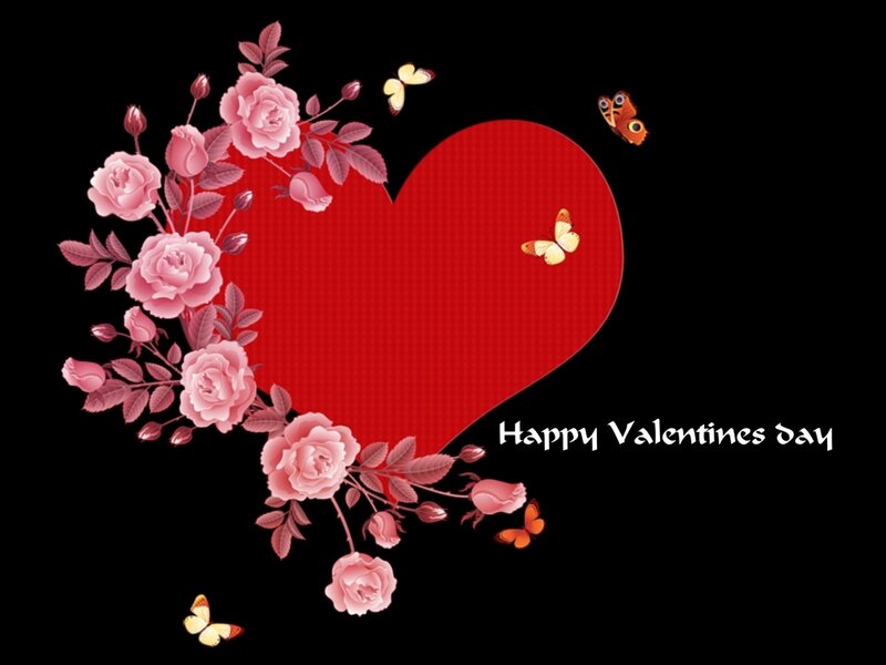 Red Heart with Roses — Black, Romantic