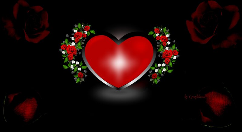 Red Heart with Roses — Black