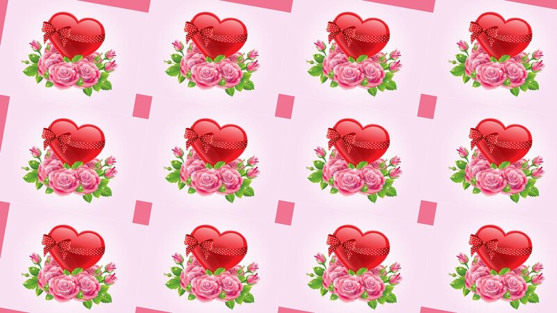Red Heart with Roses — Pink