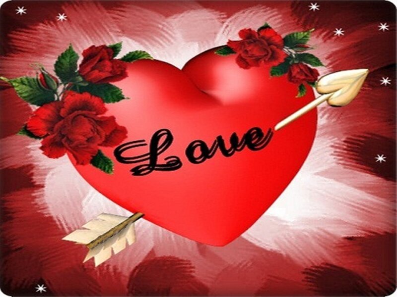 Red Heart with Roses — Romantic, Digital Art, Arrow