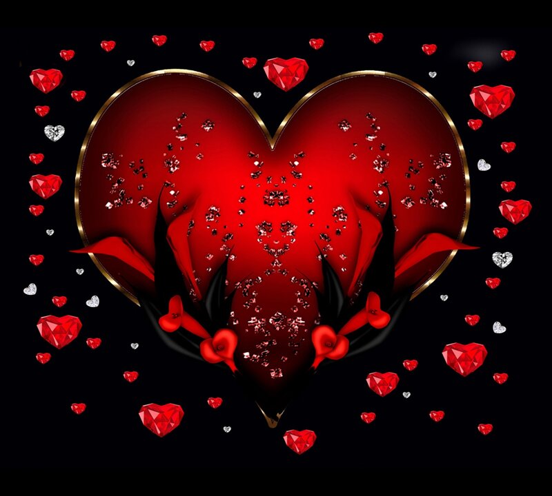 Red Heart with Roses — Romantic, Digital Art, Diamonds