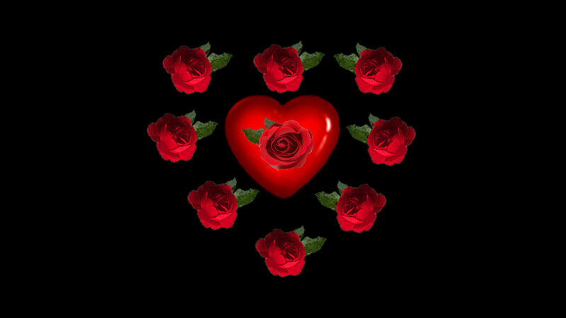 Red Heart with Roses — Romantic, Digital Art, Leaves