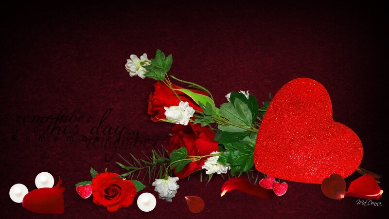 Red Heart with Roses — Romantic, Digital Art, Petals