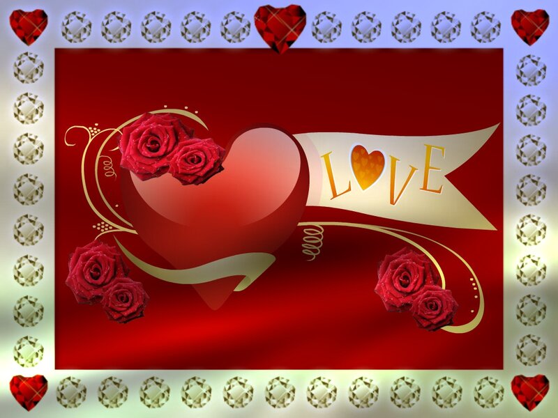 Red Heart with Roses — Romantic, Digital Art, Ribbon