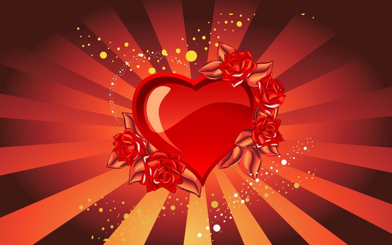Red Heart with Roses — Romantic, Vector Art, Sparkles