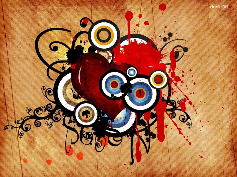 Red Heart with Splatters — Brown