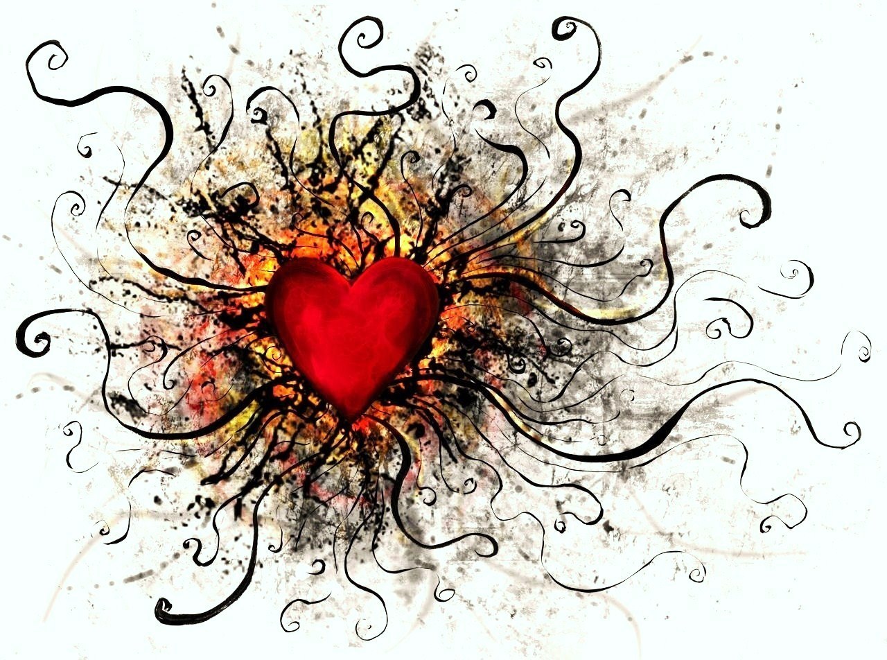 red heart with swirling lines