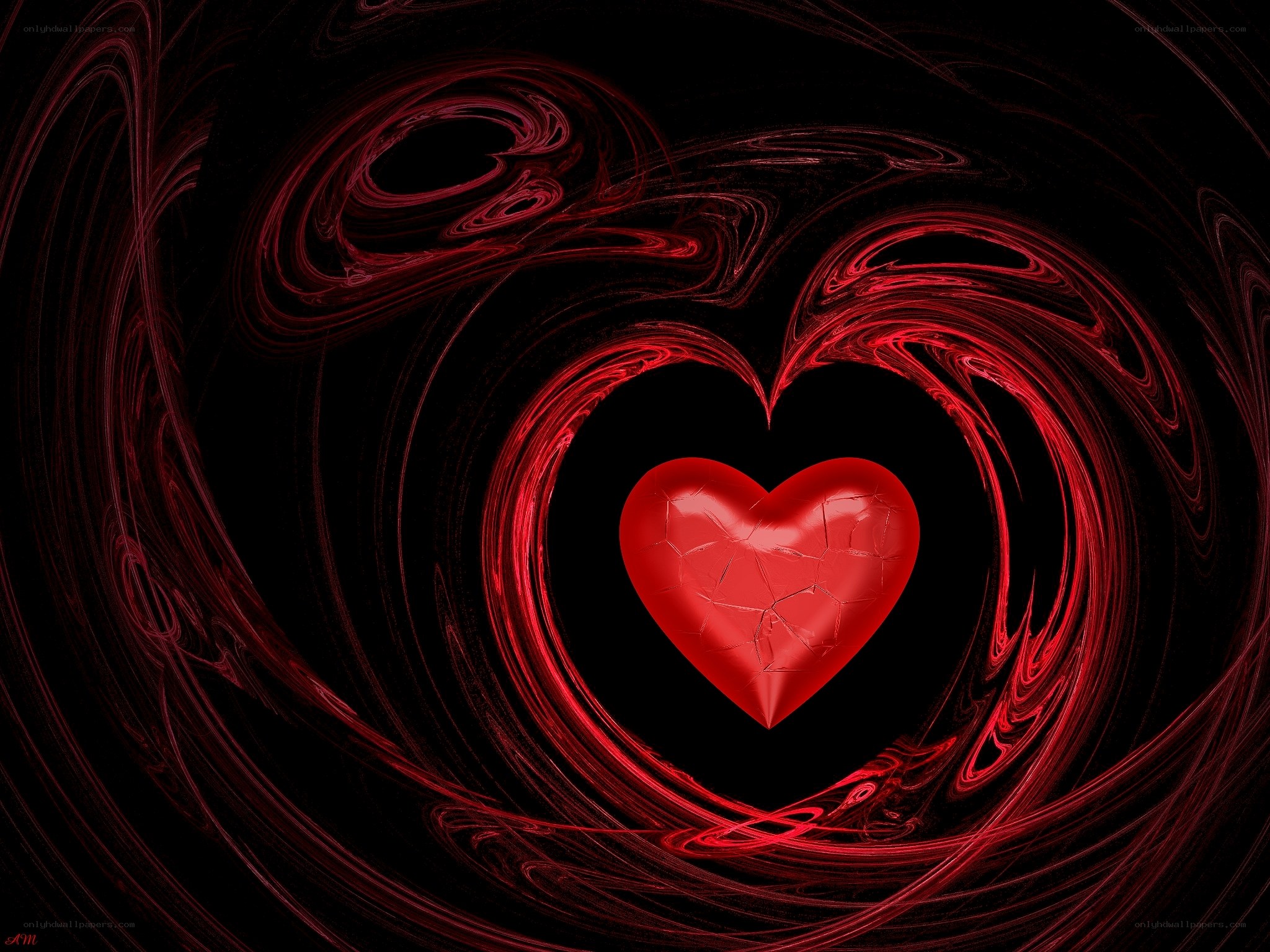 Red heart with swirling patterns
