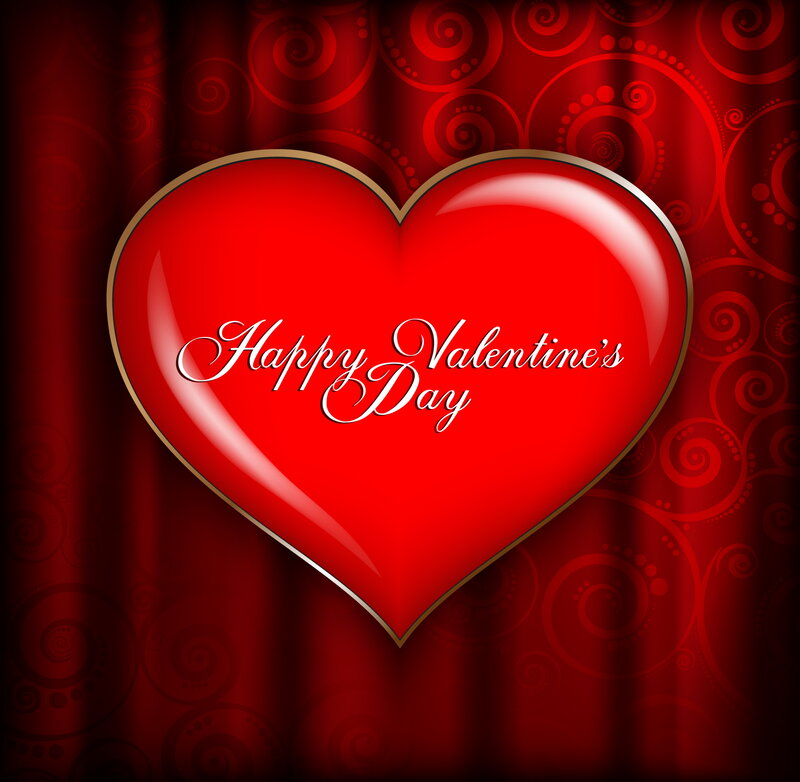 Red Heart with Text — Romantic, Vector Art, Curled Patterns
