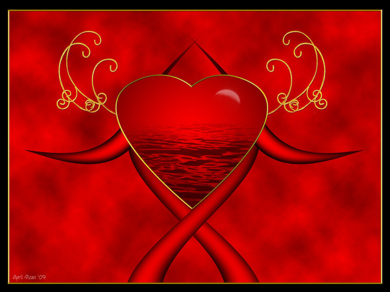 Red heart with water reflection