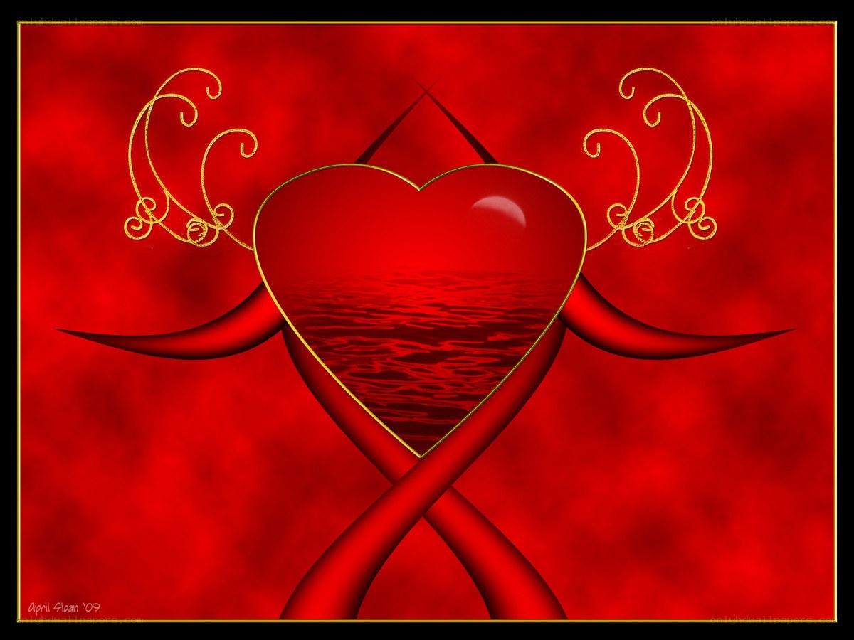 Red heart with water reflection