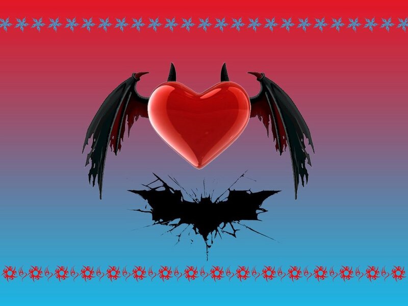 Red Heart with Wings — Dramatic, Digital Art, Bat Silhouette