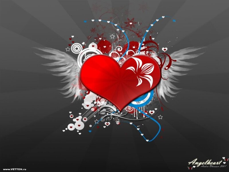 Red Heart with Wings — Dramatic, Digital Art, Flowers, Stars, White
