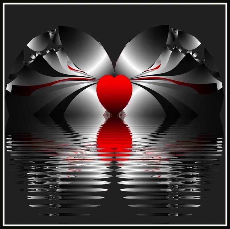Red Heart with Wings — Dramatic, Digital Art, Reflection