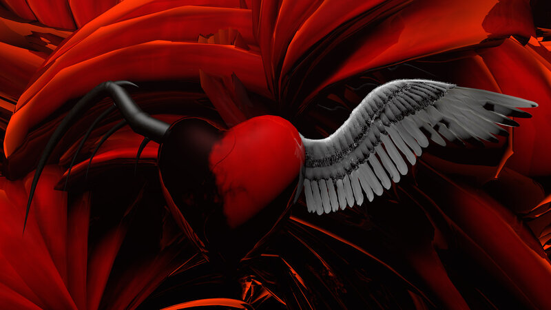 Red Heart with Wings — Dramatic, Digital Art, Tentacles