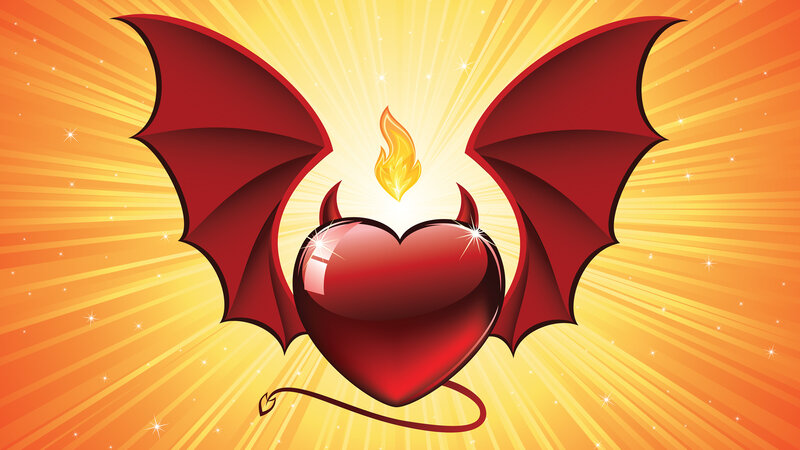 Red Heart with Wings — Dramatic, Vector Art, Horns