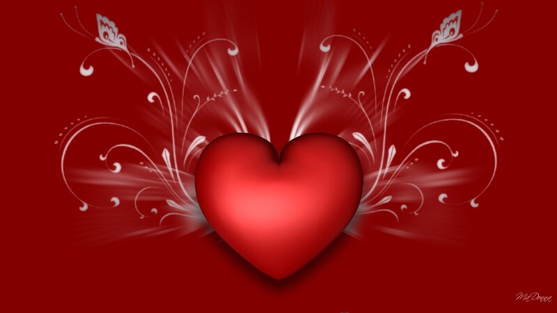 Red Heart with Wings — Romantic, Digital Art, Floral Patterns