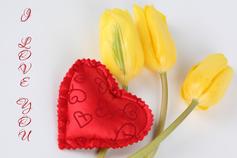 Red Heart with Yellow Tulips — Romantic