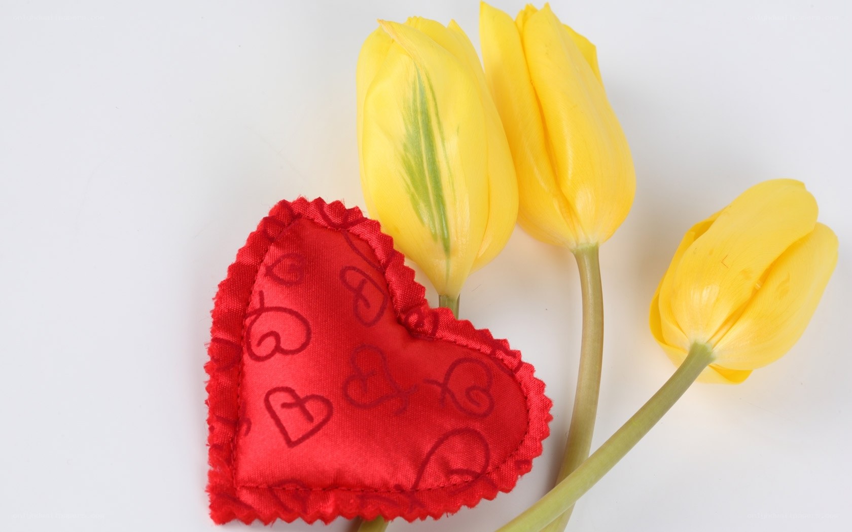 red heart with yellow tulips