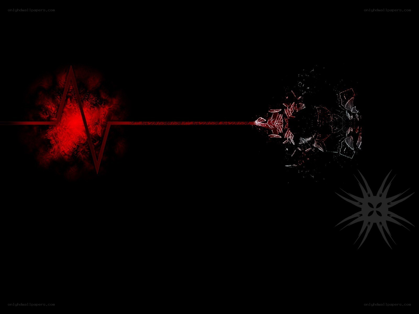 Red heartbeat and shattered glass