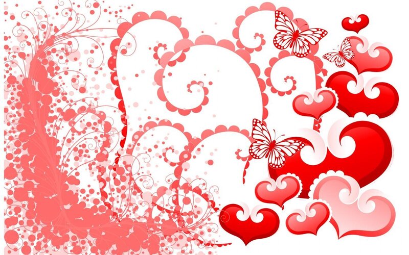 red hearts and butterflies design