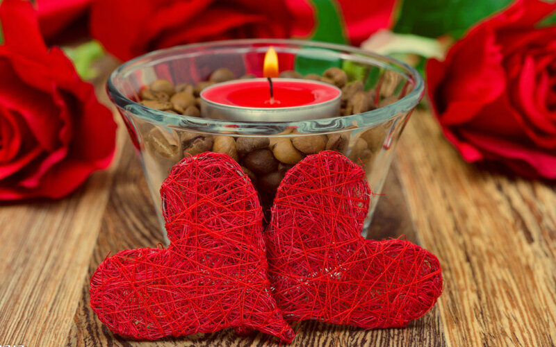 Red Hearts and Candle — Romantic