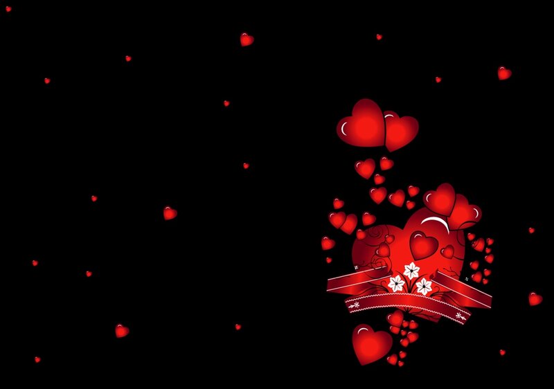 Red Hearts and Flowers — Black, Romantic