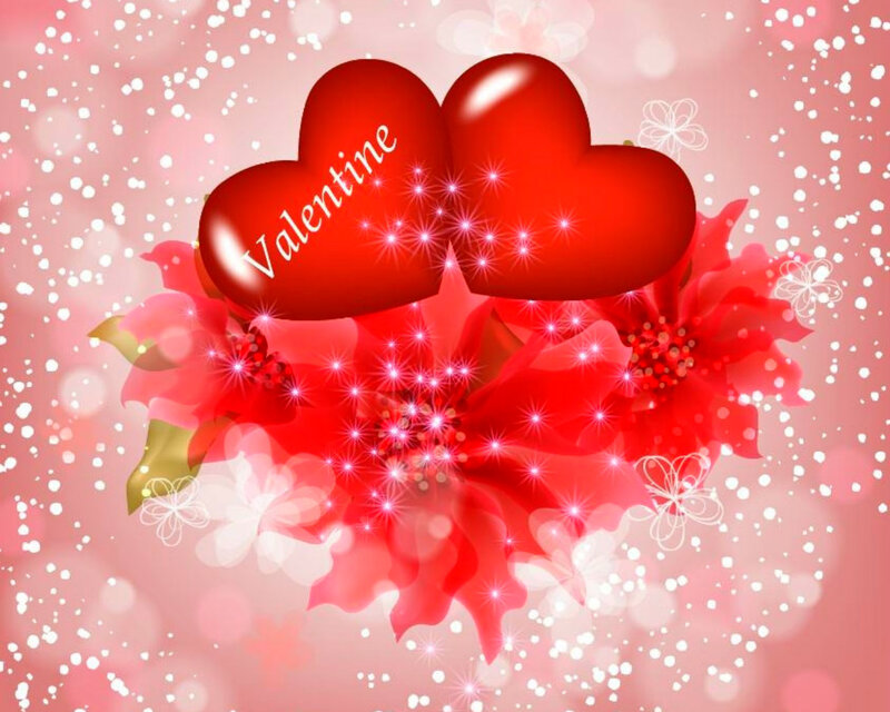 Red Hearts and Flowers — Romantic, Digital Art