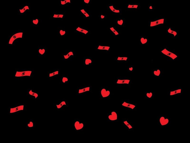 red hearts and money falling