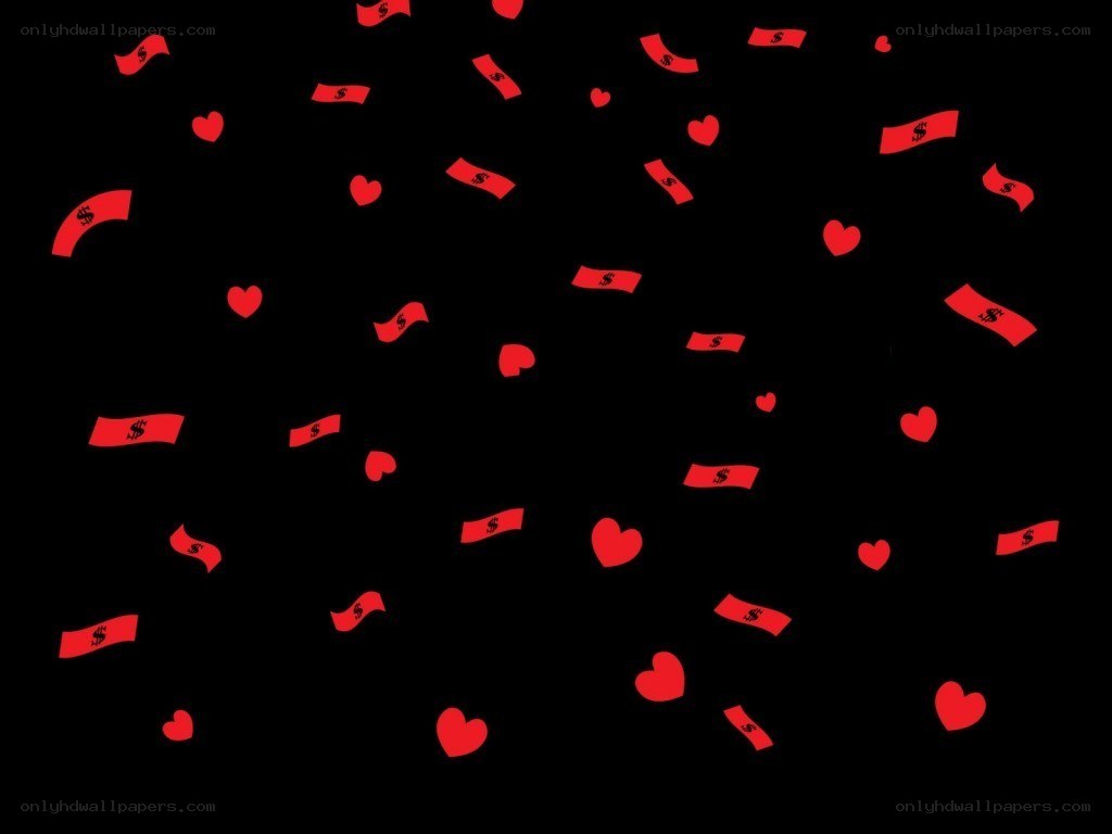 red hearts and money falling