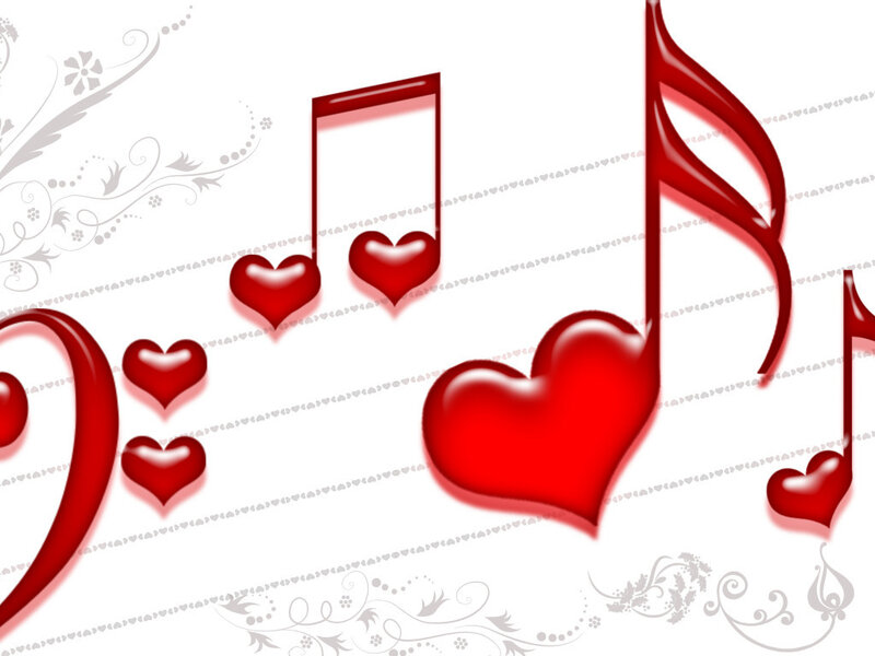 Red Hearts and Music Notes — Romantic, Digital Art