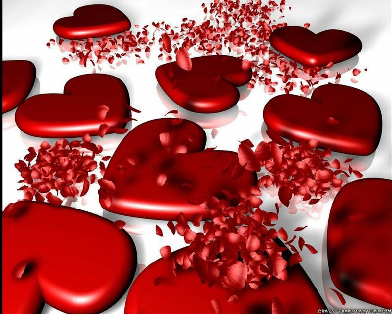 Red hearts and petals