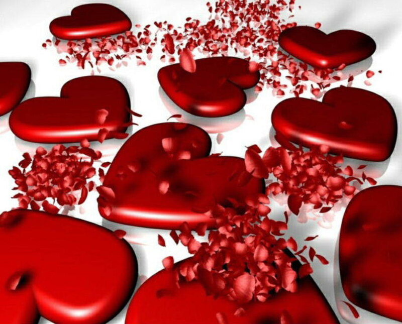 Red Hearts and Petals — Romantic, 3d Render