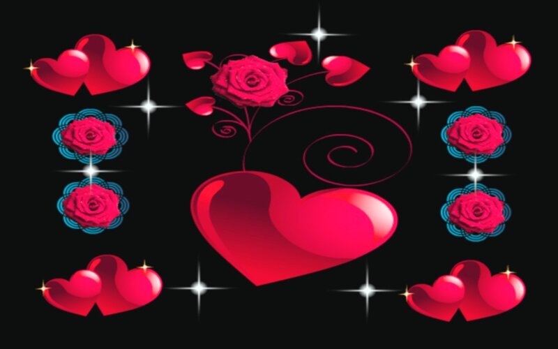 Red Hearts and Roses — Black
