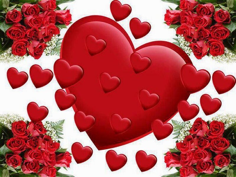 Red Hearts and Roses — Romantic, Digital Art, Flowers