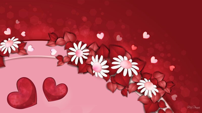 Red Hearts and White Flowers