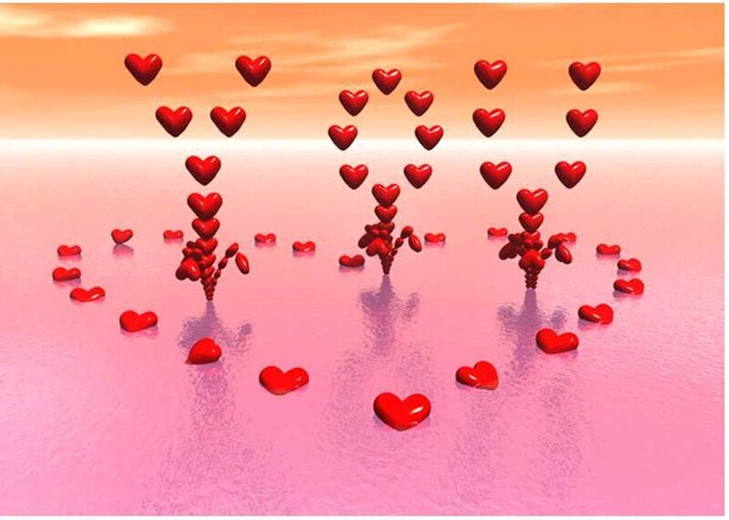 Red hearts floating on pink water